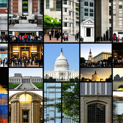 Collage of geotagged images featuring Washington DC landmarks and local business storefronts.