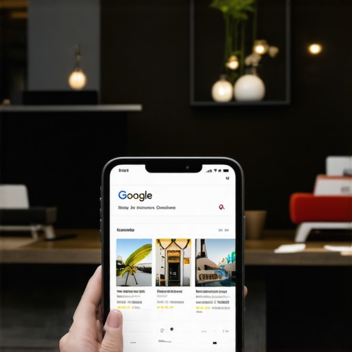 Washington DC storefront showcasing a well-optimized Google Business profile on a tablet