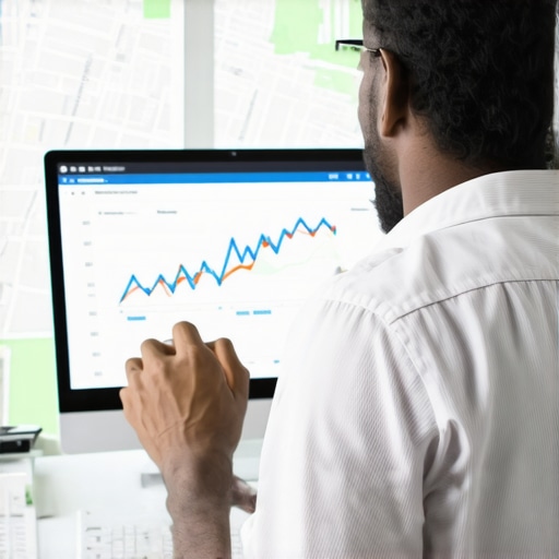 Person analyzing local SEO metrics on a computer with Washington DC map