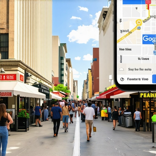 DC Local Business in Action Downtown Washington, DC with busy street and Google Maps interface highlighting local businesses.