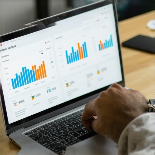 Person working on local SEO monitoring tools on a laptop in office.