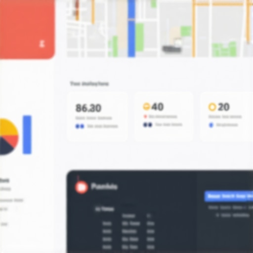 Screenshot of local SEO analytics dashboard with maps and ranking metrics.
