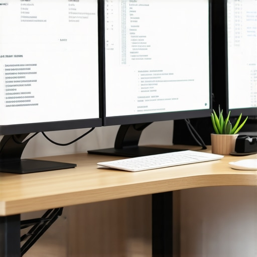 A modern workspace with multiple screens displaying SEO analytics, citation tools, schema markup code, and image editing software.
