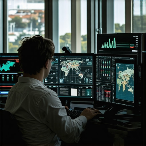 A person analyzing local SEO metrics on multiple screens.