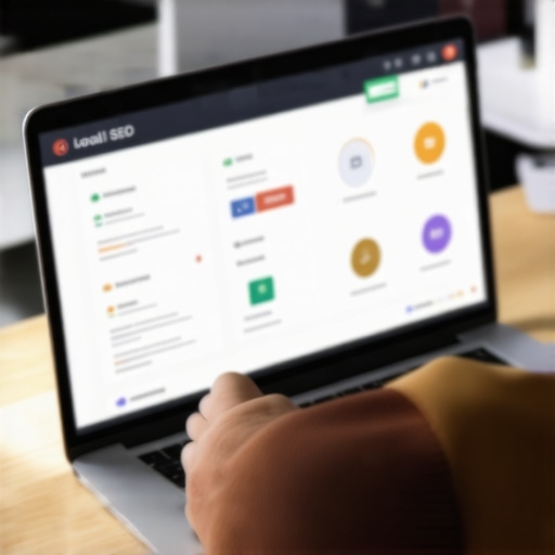 Person working on local SEO analysis with laptop and SEO dashboards